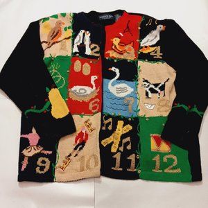 Vintage 1995 Alexandra Bartlett Eagles Eye Christmas Sweater Hand Knit Size 1X